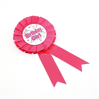 Polyester Birthday Tinplate Badge Pins, Gifts for Birthday Party Decorations, Cerise, 15x7.4x1.35cm