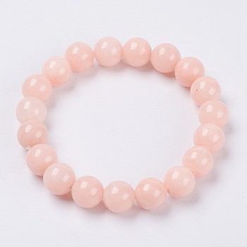 Natural Yellow Jade Beaded Stretch Bracelet, Dyed, Round, PeachPuff, 2 inch(5cm), Beads: 8mm
