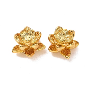 Eco-friendly Brass Beads, Cadmium Free & Lead Free, Long-Lasting Plated, Lotus, Golden, 9.5x9x5mm, Hole: 1mm