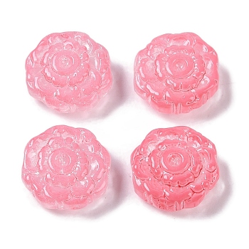 Painted Glass Beads, Flower, Hot Pink, 15x15.5x6.5mm, Hole: 1.2mm