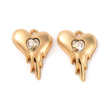 Alloy Crystal Rhinestone Pendants, Heart Charms, Golden, 19.5x15x4mm, Hole: 1.6mm