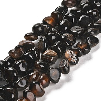 Natural Black Agate Beads Strands, Dyed & Heated, Tumbled Stone, Nuggets, 7.5~14x8~12x9~11mm, Hole: 1mm, about 44pcs/strand, 14.76 inch(37.5cm)