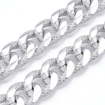 Aluminum Faceted Curb Chains, Diamond Cut Cuban Link Chains, Unwelded, Silver, 17x13x5mm