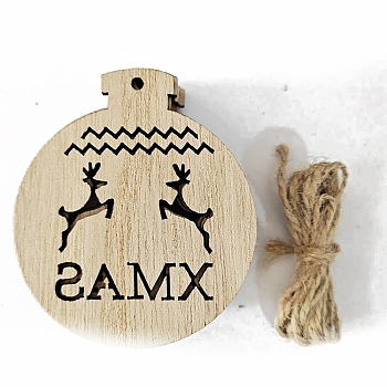 Unfinished Wood Pendant Decorations, with Hemp Rope, for Christmas Ornaments, Christmas Bell, 7.2x6.1cm, 10pcs/bag