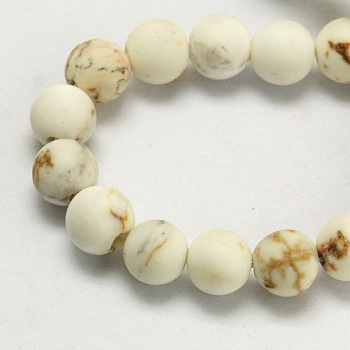 Natural Magnesite Beads Strands, Frosted, Dyed & Heated, Round, Floral White, 8mm, Hole: 1mm, about 37pcs/strand, 15.5 inch(39.4cm)