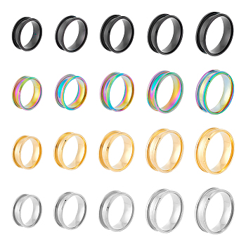 20Pcs 20 Styles 201 Stainless Steel Grooved Finger Ring Settings, Ring Core Blank, for Inlay Ring Jewelry Making, Mixed Color, Size 8~13, Inner Diameter: 18~22.2mm, 1Pc/style