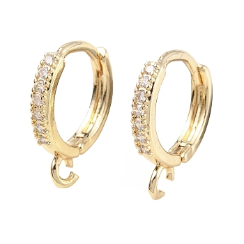 Brass with Rhinestone Hoop Earring Finding, Round, Light Gold, 14x12x2mm, Hole: 0.8mm, Pin: 1.4mm