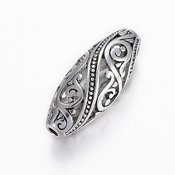 Tibetan Style Alloy Beads, Hollow, Oval, Antique Silver, 25.5x10.5mm, Hole: 2mm