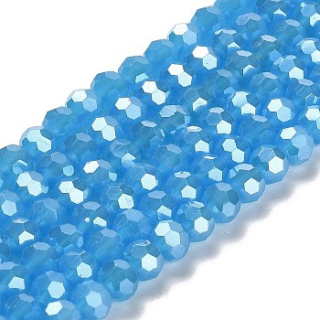 Electroplate Glass Beads Strands, Faceted(32 Facets), Pearl Luster Plated, Round, Dodger Blue, 6mm, Hole: 1mm, about 98~100pcs/strand, 20.39~20.59 inch(51.8~52.3cm)