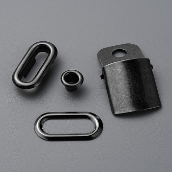 Stainless Steel Peaked Cap Adjuster Kits, Baseball Cap Buckle with Eyelet, Gunmetal, 21x21.5x6.5mm, Hole: 5mm