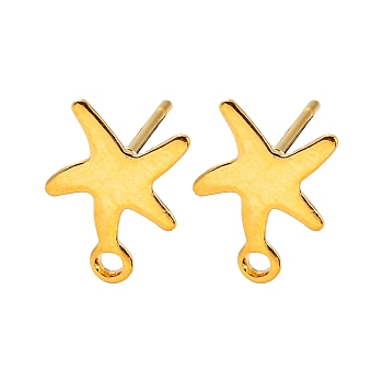 Starfish Shape 201 Stainless Steel Stud Earrings Findings, with 304 Stainless Steel Pins &  Horizontal Loops, Golden, 11.5x8.5mm, Hole: 1.2mm, Pin: 0.7mm.
