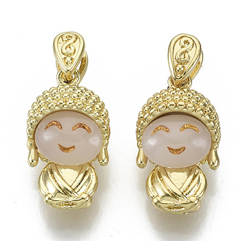 Brass Pendants, with Resin & Brass Snap on Bails, Nickel Free, Buddha, Real 18K Gold Plated, Goldenrod, 17x10x9mm, Hole: 4x2mm