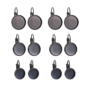 12pcs 3 Size304 Stainless Steel Leverback Earring Findings, Flat Round, Electrophoresis Black, 17~20x10~14mm, Pin: 0.7mm, Tray: 8~12mm, 12pcs/box