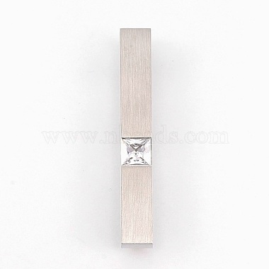 Stainless Steel Color Clear Rectangle Stainless Steel+Cubic Zirconia Pendants