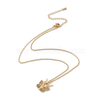 Initial Letter with Butterfly Pendant Necklace(NJEW-C026-01G-Y)-2