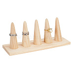 Wood Ring Display Stands, Finger Ring Organizer Holder, with 5Pcs Pointed Cone Ring Holder, Wheat, 20x6x8.4cm(ODIS-WH0001-42)