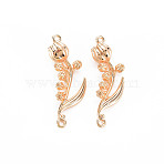 Brass Birth Flower Connector Charms, Nickel Free, Real 18K Gold Plated, May Lily of the Valley, 24.5x8.5x5mm, Hole: 1mm(KK-S364-235)