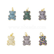 Rack Plating Brass Micro Pave Cubic Zirconia Charms, Lead Free & Cadmium Free, Bear Charm, Real 18K Gold Plated, with Jump Ring, Mixed Color, 15x10x3.5mm, Hole: 3mm(KK-H443-06G)