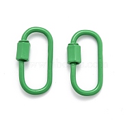 Spray Painted Brass Screw Carabiner Lock Clasps, for Necklaces Making, Oval, Green, 26x13x2mm(KK-B032-02)
