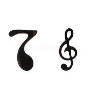 304 Stainless Steel Music Note Stud Earrings with 316 Stainless Steel Pins, Asymmetrical Earrings for Women, Electrophoresis Black, 10x6mm and 11x5mm(MUSI-PW0001-24EB)