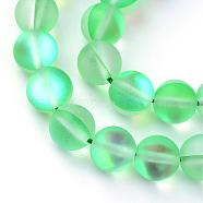 Synthetic Moonstone Beads Strands, Holographic Beads, Dyed, Frosted, Round, Medium Spring Green, 6mm, Hole: 1mm, about 60~62pcs/strand, 14~15 inch(G-R375-6mm-A06)