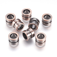 304 Stainless Steel Beads, Large Hole Beads, Grooved Beads, Column, Red Copper, 10x8mm, Hole: 6.5mm(STAS-E144-028R)
