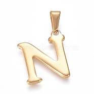 304 Stainless Steel Pendants, Golden, Initial Letter.N, 20x18x1.8mm, Hole: 3x7mm(X-STAS-F106-95G-N-01)