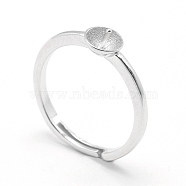 925 Sterling Silver Finger Ring Components, For Half Drilled Beads, Flat Round, Platinum, Tray: 5mm, 16.5mm, Pin: 0.7mm(STER-E060-15P)