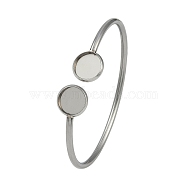 304 Stainless Steel Blank Bangle Bases with Flat Round Tray, Stainless Steel Color, Inner Diameter: 2-1/8x1-3/4 inch(5.4x4.4cm), Tray: 10mm(STAS-Z088-01P-04)