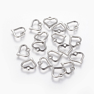 201 Stainless Steel Open Heart Charms, Hollow, Stainless Steel Color, 10.5x11x1.5mm, Hole: 1.5mm(STAS-L233-022P)