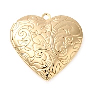 Brass Locket Pendants, Photo Frame Pendants for Necklaces, Cadmium Free & Lead Free, Heart with Flower Charm, Real 14K Gold Plated, 29x28.5x7mm, Hole: 2mm, Inner Diameter: 20x21mm(KK-M263-01G-01)
