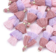 Polycotton(Polyester Cotton) Tassel Pendant Decorations, with Iron Findings, Golden, Colorful, 39~40x19~26x6~7mm, Hole: 4mm(FIND-T018-09)