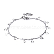 304 Stainless Steel Scalloped Bar Link Chain Anklets, with Star Charms and Lobster Claw Clasps, Stainless Steel Color, 9-5/8 inch(24.5cm)(X-AJEW-AN00323)