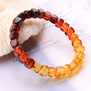 Cube Natural Amber Stretch Bracelets for Women, Wide: 0.85~0.9cm, Inner Diameter: 2 inch(5cm)(FIND-PW0021-01B)