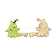 Halloween Theme Rack Plating Alloy Enamel Pendants, Ghost Charms, Light Gold, 33x39x2mm, Hole: 2mm(PALLOY-O109-49LG)