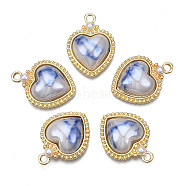 Rack Plating Alloy Pendants, with Porcelain and ABS Plastic Imitation Pearl, Long-Lasting Plated, Golden, Cadmium Free & Lead Free, Heart, Steel Blue, 16x22x6mm, Hole: 2mm(PALLOY-Q444-001E-RS)