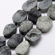 Natural & Dyed Druzy Agate Beads Strands, Oval, Gray, 28~32x21~22x10~13mm, Hole: 2mm, about 12pcs/strand, 16.5 inch(42cm)(G-A171-03G)