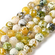 Dyed & Heated Natural Fire Crackle Agate Beads Strands, Faceted, Round, Yellow, 8mm, Hole: 1.2mm, about 49pcs/strand, 14.84''(37.7cm)(G-P539-B01-16)