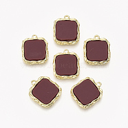 Alloy Pendants, with Plastic, Square, Light Gold, Dark Red, 20x17.5x4mm, Hole: 1.6mm(PALLOY-T056-112C)