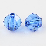 Transparent Acrylic Beads, Faceted, Round, Blue, 10mm in diameter, 10mm thick, hole: 2mm, about 916pcs/500g(PL990Y-4)