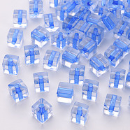 Transparent Acrylic Beads, Cube, Royal Blue, 8x7.5x7.5mm, Hole: 1.8mm, about 900pcs/500g(TACR-S154-12A-86)