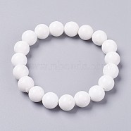 Natural Mashan Jade Beaded Stretch Bracelet, Dyed, Round, White, 2 inch(5cm), Beads: 8mm(X-BJEW-P207-34-8mm)