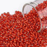 TOHO Round Seed Beads, Japanese Seed Beads, (25F) Silver Lined Frost Light Siam Ruby, 11/0, 2.2mm, Hole: 0.8mm, about 1110pcs/10g(X-SEED-TR11-0025F)
