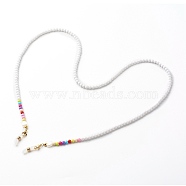 Acrylic Eyeglasses Chains, with 304 Stainless Steel Lobster Claw Clasps & Acrylic Heart Beads, Rubber Loop End, White, 31.89 inch(81cm)(AJEW-EH00382)