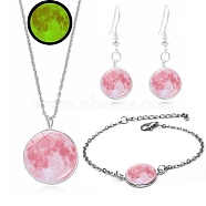 Alloy & Glass Moon Effect Luminous Jewerly Sets, Including Bracelets, Earring and Necklaces, Pink(PW-WG17068-12)