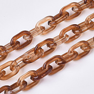 Acrylic Handmade Cable Chains, Imitation Gemstone Style, Oval, Chocolate, 15x10x3mm about about 39.37 inch(1m)/strand(SACR-N006-03B)