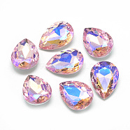 Pointed Back Glass Rhinestone Cabochons, Back Plated, Faceted, AB Color Plated, teardrop, Pearl Pink, 14x10x5mm(RGLA-T017-10x14mm-01)