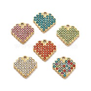 304 Stainless Steel Rhinestone Charms, Heart, Ion Plating(IP), Real 14K Gold Plated, Mixed Color, 11.5x11.5x2mm, Hole: 1mm(STAS-M092-06G)