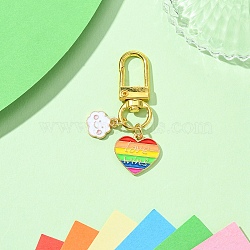 Rainbow Color Alloy Enamel Pendant Decorations, with Alloy Clasps, Heart, 51mm, Pendant: 12~17mm(HJEW-YW00001-01)