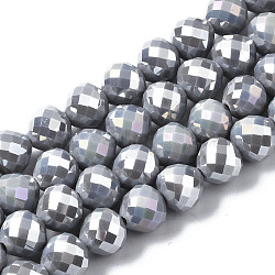 Electroplate Glass Beads Strands, AB Color Plated, Faceted, Teardrop, Gray, 8mm, Hole: 1.6mm, about 69~70pcs/strand, 20.79~22.05 inch(52.8cm~56cm)(EGLA-Q125-007A)